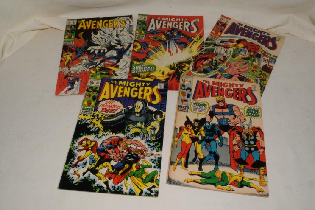 MARVEL COMIC THE AVENGERS & THE MIGHTY AVENGERS: MARVEL COMIC THE AVENGERS & THE MIGHTY AVENGERS - 1969 #61 THE AVENGERS & 1969 #65-68 THE MIGHTY AVENGERS - ALL APPEAR IN GREAT CONDITION- ISSUE #61 TOP COVER EDGE HAS MINOR PAGE CREASING/TEARS.