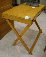 VINTAGE COLLAPSIBLE WOODEN ARTIST/DRAFTING TABLE: VINTAGE COLLAPSIBLE WOODEN ARTIST/DRAFTING TABLE - 32'' X 18'' - LIGHT COLORED WOOD - GOOD CONDITION - LOVELY, UNIQUE PIECE! A COUPLE OF SMALL CHIPS IN SIDE FINISH ON WOOD