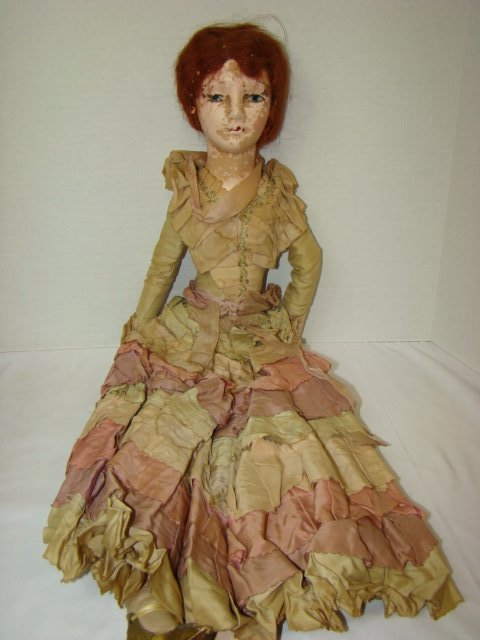 ANTIQUE DOLL; LEATHER ENCASED BOTTLE; ROYAL HAEGER: ANTIQUE DOLL, LEATHER ENCASED BOTTLE, ROYAL HAEGER PLATTER - 3 LIDDED TRINKET BOXES - PLASTER OF PARIS SCULPTED WALL HANGING - AND MORE