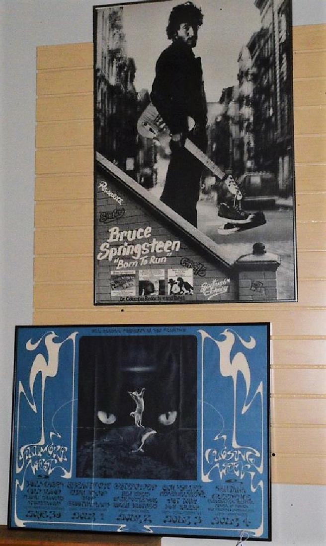 2 LARGE FRAMED VINTAGE CONCERT POSTERS - BRUCE: 2 VINTAGE FRAMED CONCERT POSTERS - BRUCE SPRINGSTEEN BORN TO RUN - BLACK AND WHITE - PLUS A BILL GRAHAM PRESENTS CONCERT IN SAN FRANCISCO - BOZ SKAGGS - COLD BLOOD - GRATEFUL DEAD - QUICKSILVER - SANT