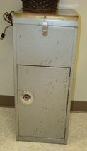 VINTAGE EAGLE CO. SAFE AND LOCK BOX: VINTAGE EAGLE CO. SAFE AND LOCK BOX - 30 '' TALL X 13'' WIDE - COMBINATION LOCK FOR SAFE - KEY FOR TOP LOCK BOX - MISSING KEY AND DO NOT HAVE COMBINATION - CURRENTLY LOCKED - TERRYVILLE, CONN - METAL 