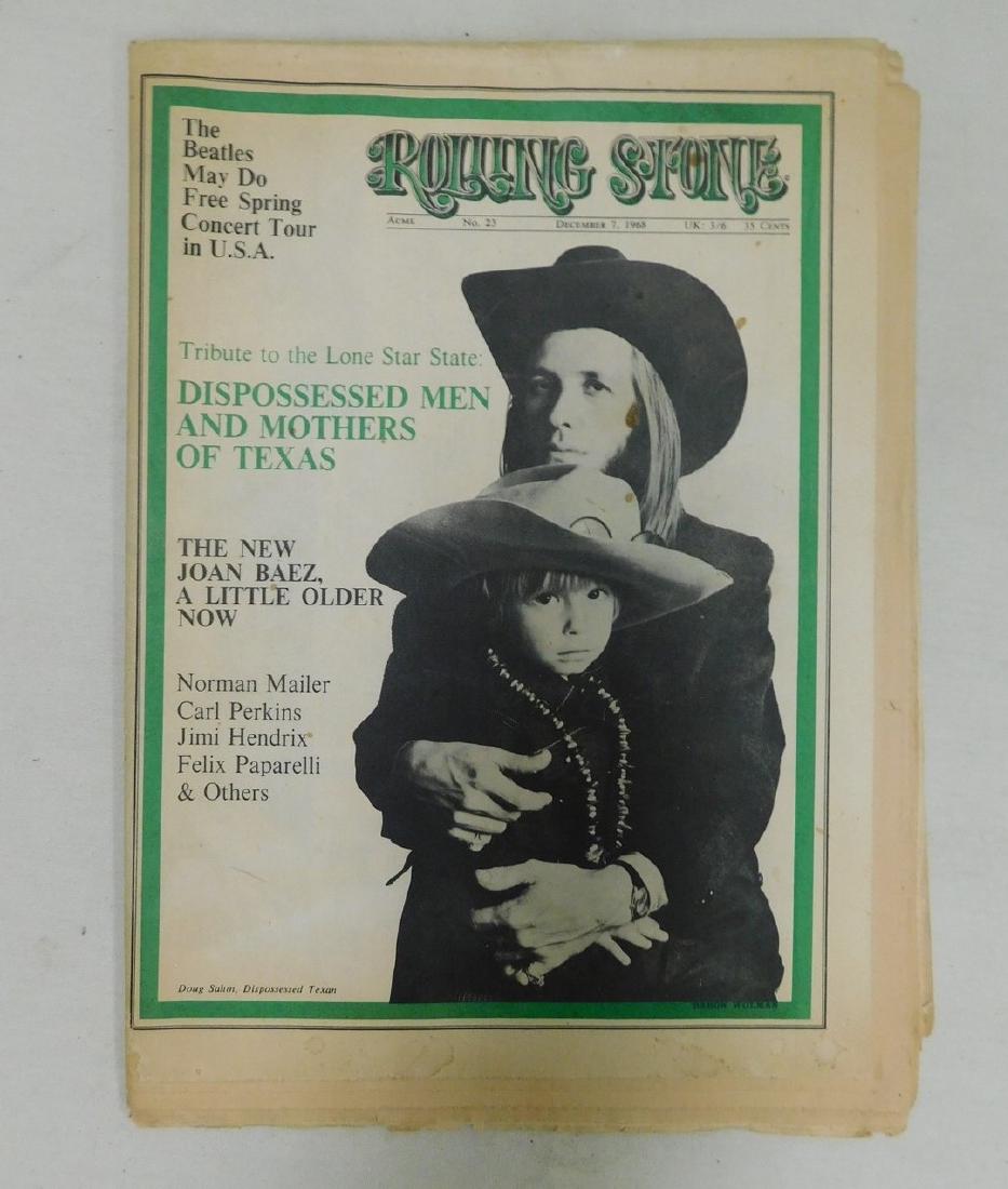ROLLING STONE NEWSPAPER MAGAZINE ACME NO 23 - JOAN: ROLLING STONE NEWSPAPER MAGAZINE ACME NO 23 DOUG SAHM COVER-JOAN BAEZ & MORE - DECEMBER 7 1968 - NORMAL AGE WEAR & COLOR - THERE ARE A FEW SPOTS ON FRONT COVER - APPEARS COMPLETE