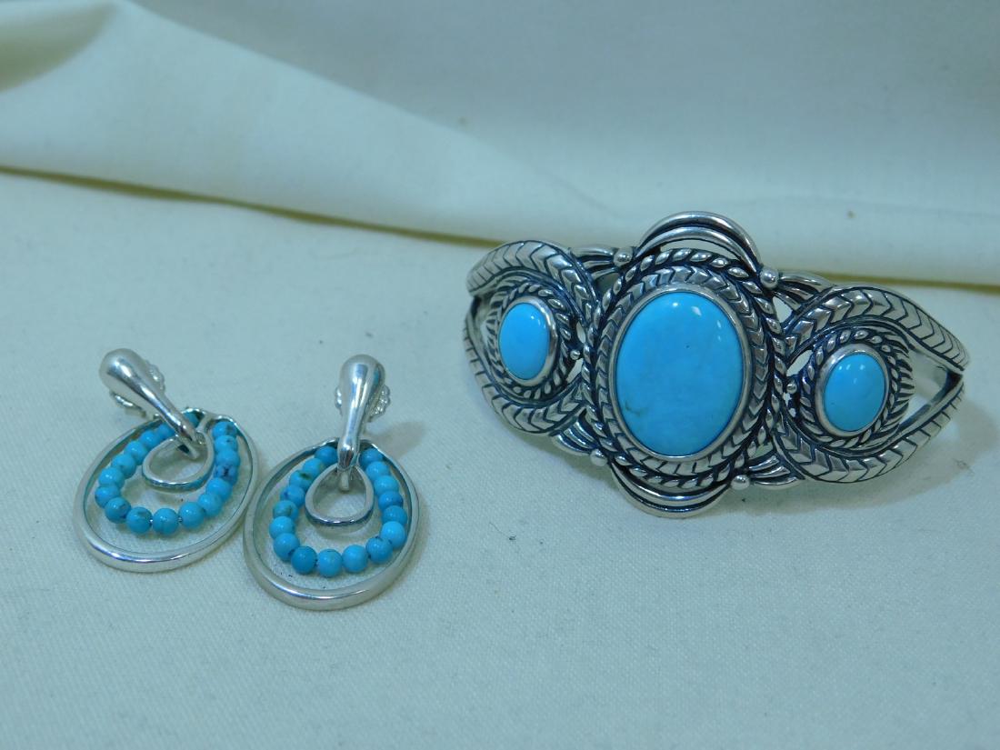 925 SILVER AND TURQUOISE CUFF BRACELET AND A PAIR (1 of 6)