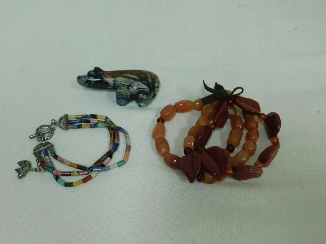 3 CARVED STONE BEAR - STONE BEAD BRACELET AND 925 (1 of 5)