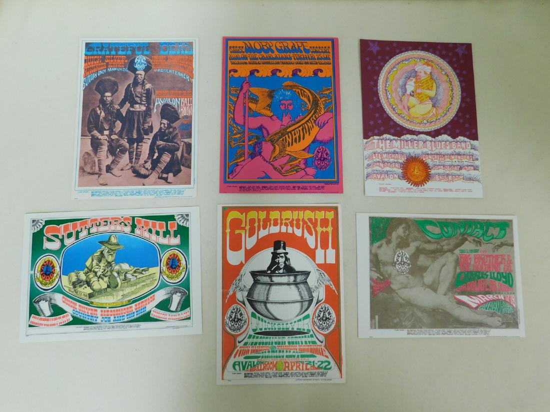 6 VARIOUS 1960'S ROCK CONCERT POSTCARDS: 6 VARIOUS 1960'S ROCK CONCERT POSTCARDS - SUTTERS MILL QUICKSILVER MESSENGER SERVICE - GOLD RUSH AT THE AVALON BALLROOM - BIG BROTHER AND THE HOLDING CO AVALON BALLROOM - MOBY GRAPE AT AVALON BALLROOM