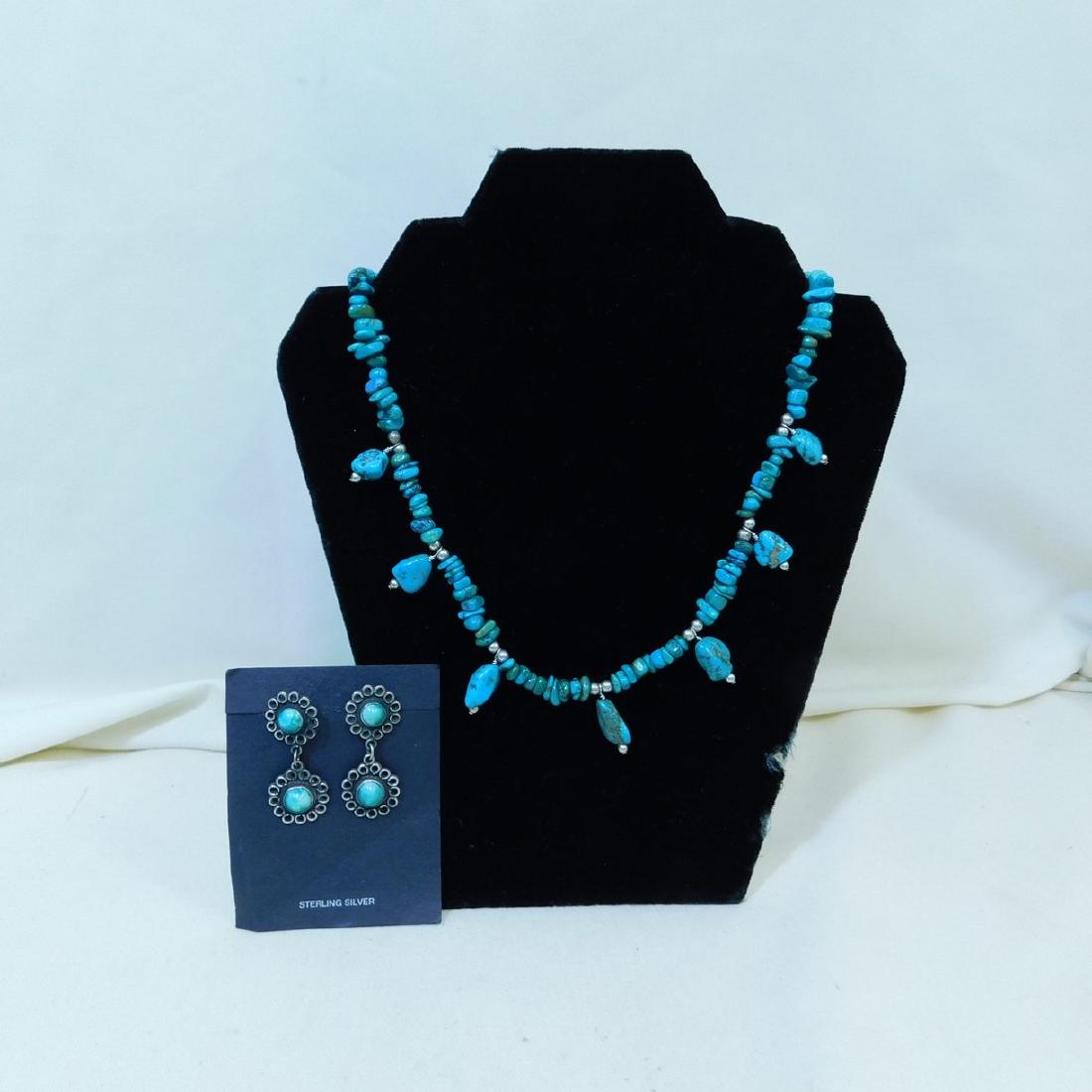 16'' 925 SILVER AND TURQUOISE BEADED NECKLACE AD A (1 of 4)