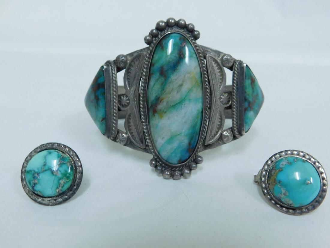 VINTAGE 925 SILVER AND TURQUOISE CUFF BRACELET AND (1 of 4)
