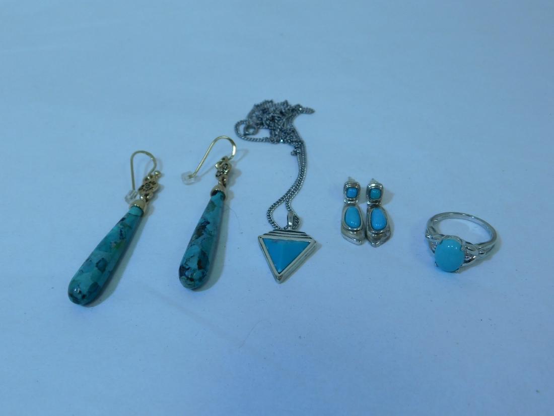 2 PRS 925 SILVER AND TURQUOISE EARRINGS - NECKLACE (1 of 5)