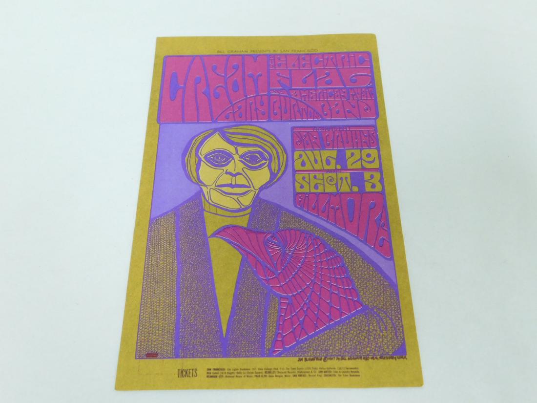 1967 CREAM HAND BILL POSTCARD: 1967 CREAM HAND BILL POSTCARD - 4 X 7 INCH - TYPE A PLACE STAMP HERE - FILLMORE AUDITORIUM