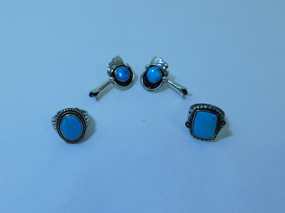 2 TURQUOISE & STERLING RINGS & PAIR OF EARRINGS (1 of 10)