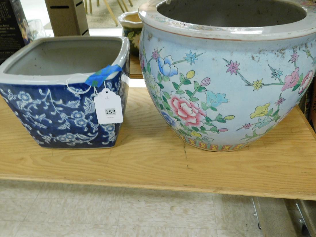 TWO ASIAN STYLE POTTERY FLOWER POTS (1 of 4)