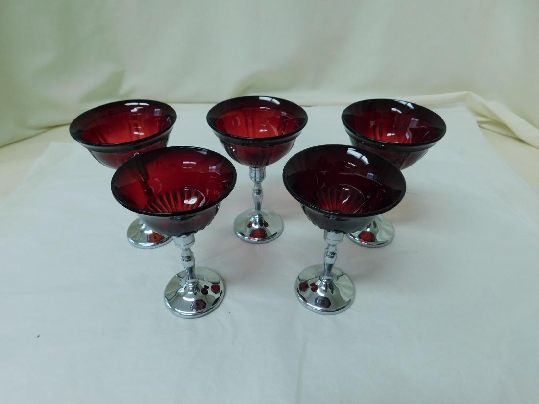 VINTAGE RUBY GLASS & CHROME STEMWARE (1 of 5)