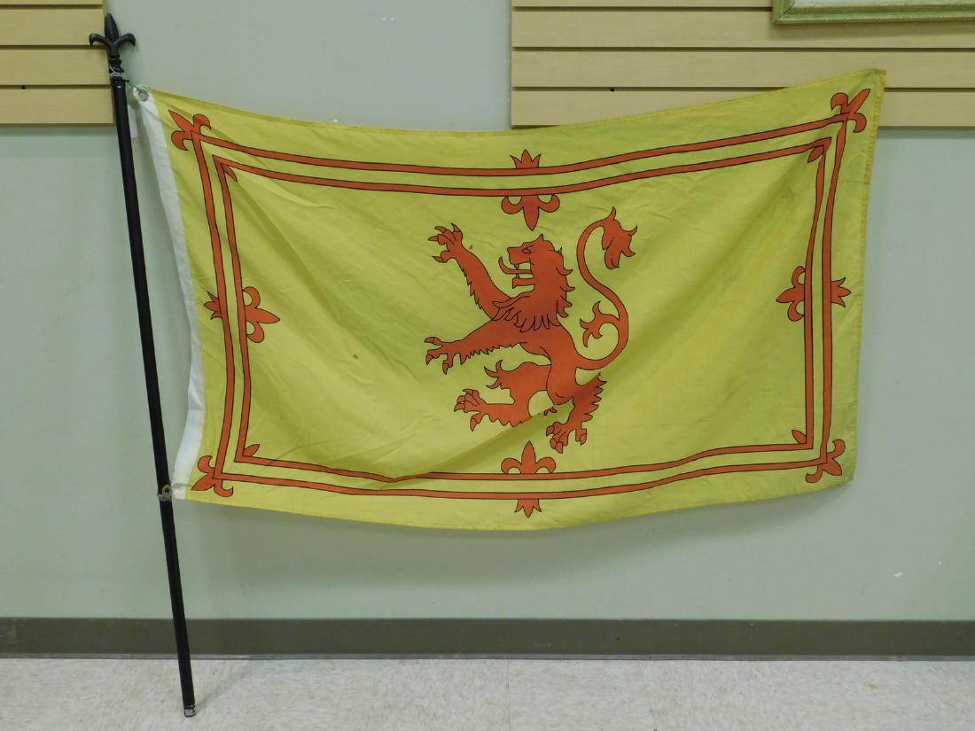 FRENCH BANNER MOVIE PROP: FRENCH BANNER MOVIE PROP - WOODEN PAINTED BLACK POLE WITH FRENCH BANNER/FLAG - NORMAL AGE & USAGE WEAR - FROM ELLIS MOVIE PROPS