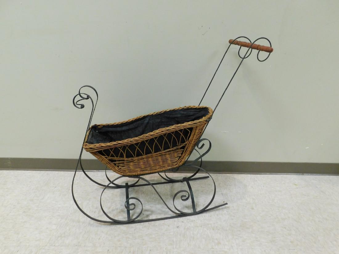 ANTIQUE RATTAN SLED BABY DOLL CARRIAGE (1 of 5)