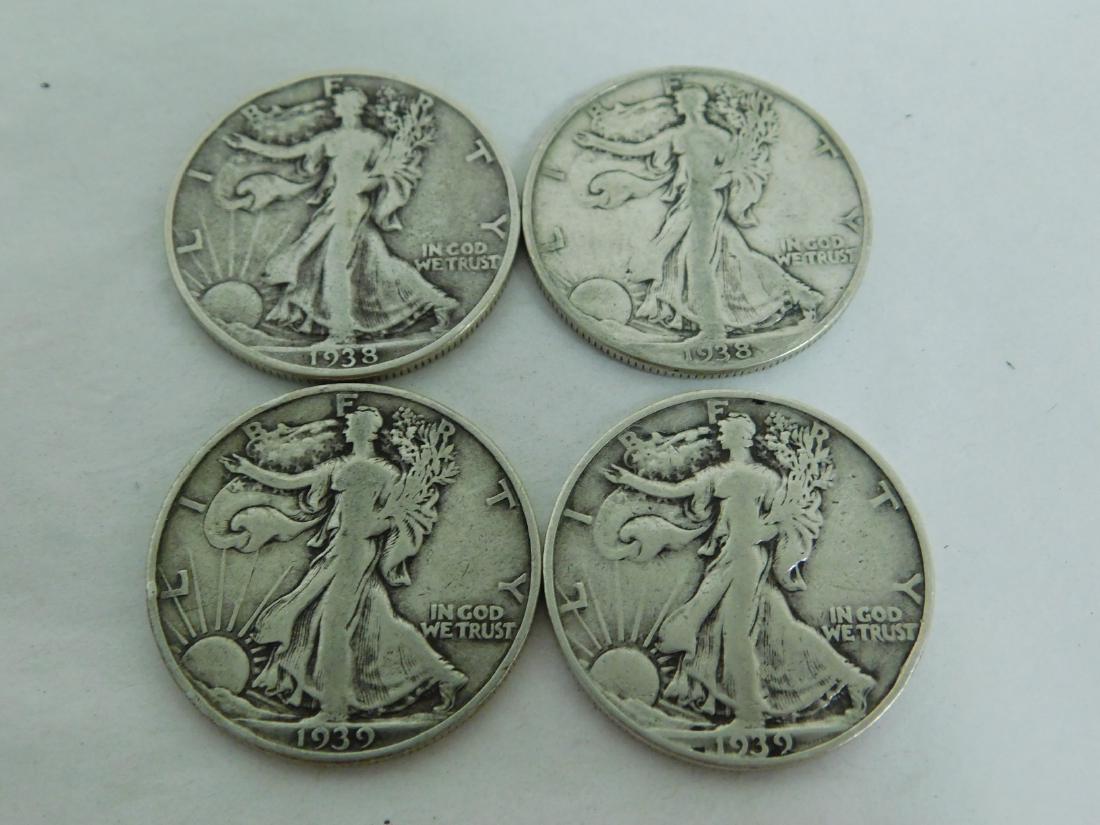 4 WALKING LIBERTY SILVER HALF DOLLARS 1938 & 1939 (1 of 10)