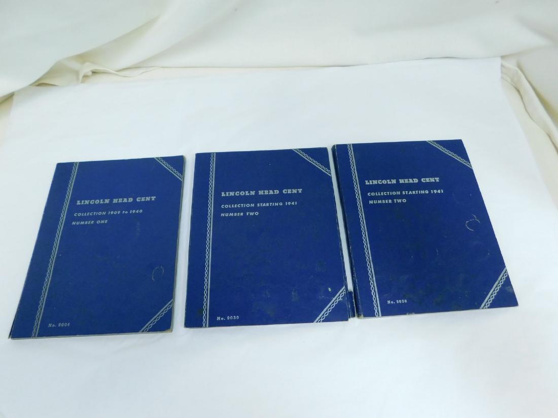 3 LINCOLN HEAD COLLECTION BOOKS: 3 LINCOLN HEAD COLLECTION BOOKS - 1909 TO 1940 NEARLY COMPLETE - 1941 TO 1966 - COMPLETE THRU 1956 D - THAN FILLED IN WITH WRITING INCLUDING 2 1943 STEEL PENNIES & A SECOND 1941 - 1961 COMPLETE INCLUD