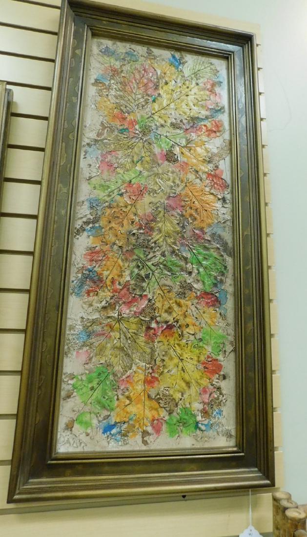 ORIGINAL FRAMED FALL DIMENSIONAL ART: ORIGINAL FRAMED FALL DIMENSIONAL ART - MEASURES APPROX. 40 X 19 INCHES WITH FRAME - POSSIBLY CHIPPED SEE PICTURES - DIFFICULT TO DISCERN - FALL LEAF COLORS - SIGNED DARR