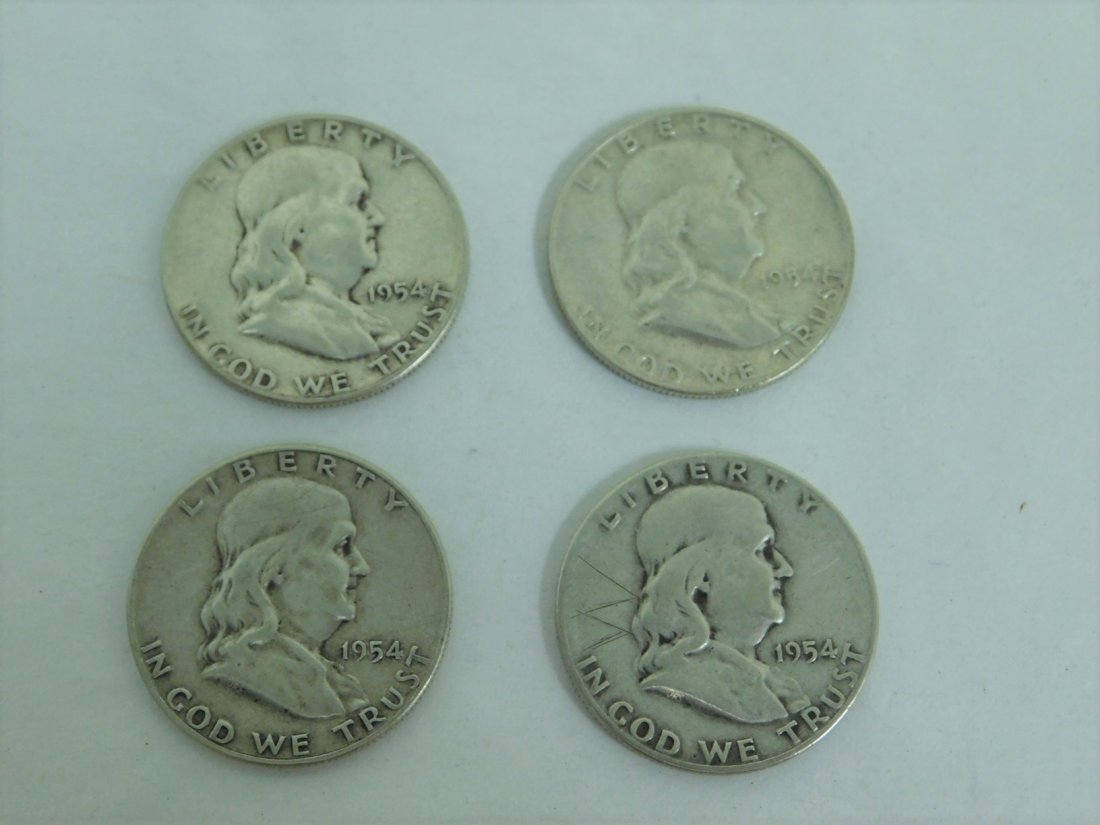 FOUR 1954 FRANKLIN HALF DOLLARS (1 of 2)