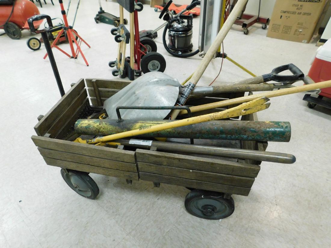 WOOD PANEL UTILITY WAGON WITH VARIOUS LONG HANDLED (1 of 4)