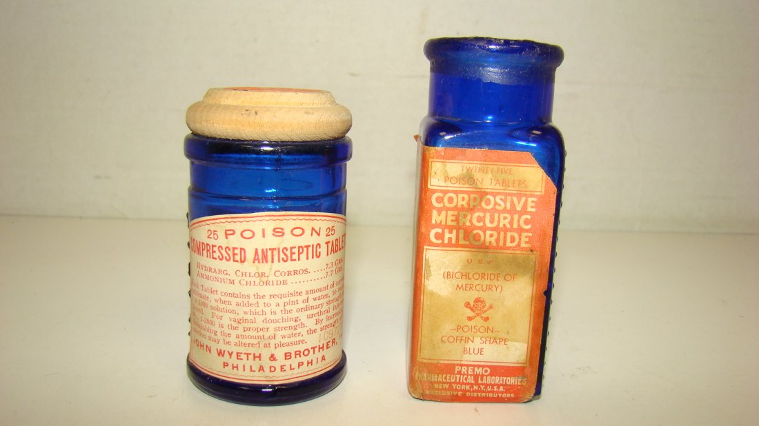 2 COBALT BLUE GLASS POISON BOTTLES (1 of 7)