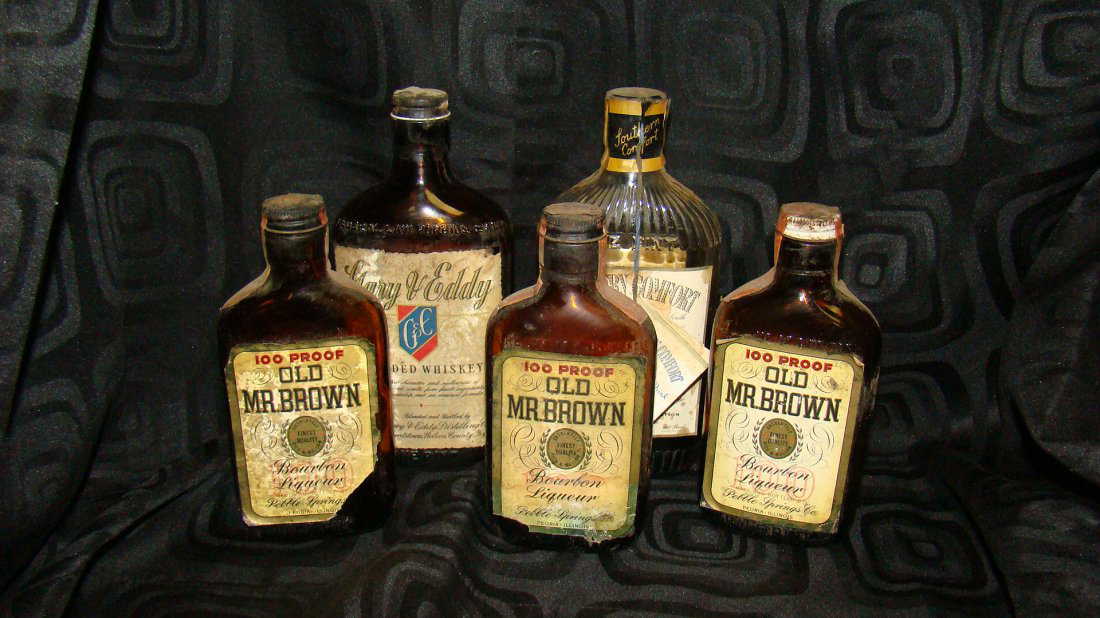 5 VINTAGE ''PROHIBITION'' LIQUOR BOTTLES