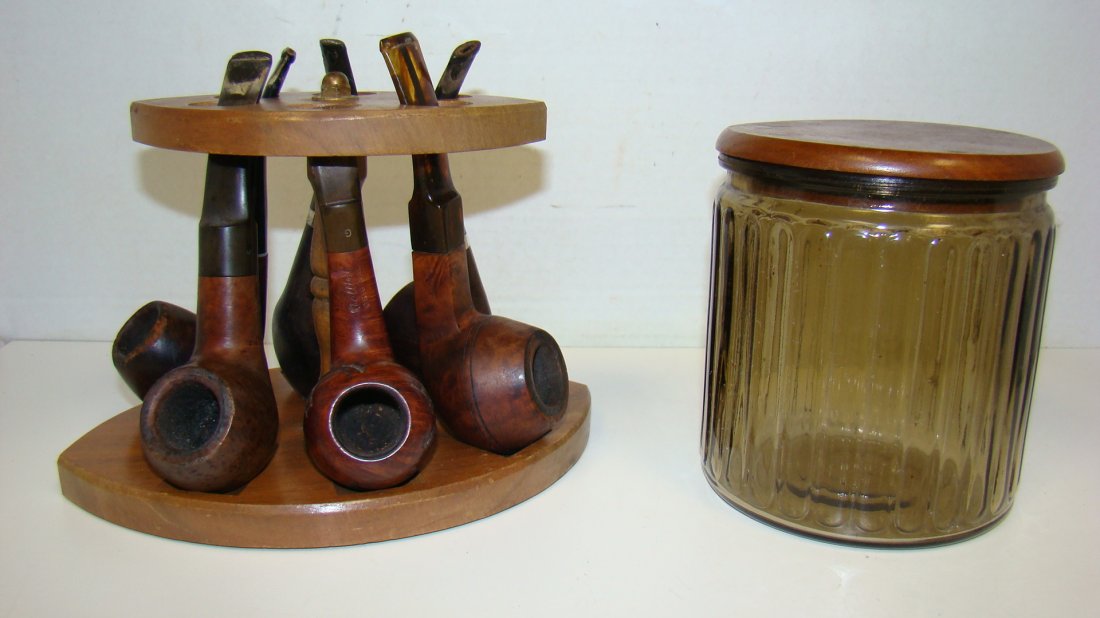 WOOD PIPE RACK & 6 PIPES (1 of 6)