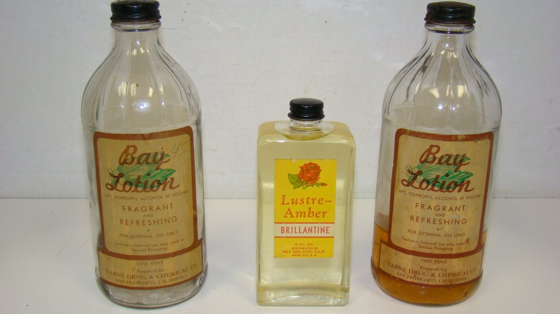 2 8'' VINTAGE BAY LOTION BOTTLES & 1 BRILLANTINE BOTTLE (1 of 5)