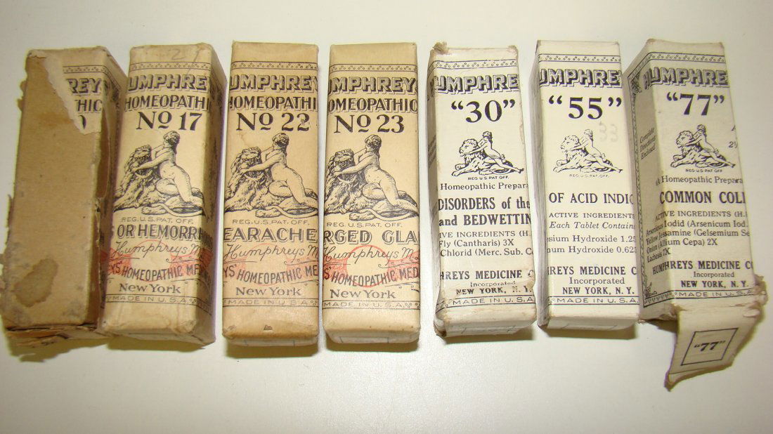 7 VINTAGE HUMPHREY'S MEDICINE BOTTLES