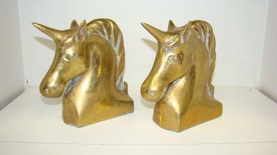 PR SOLID BRASS UNICORN HEAD BOOKENDS (1 of 3)