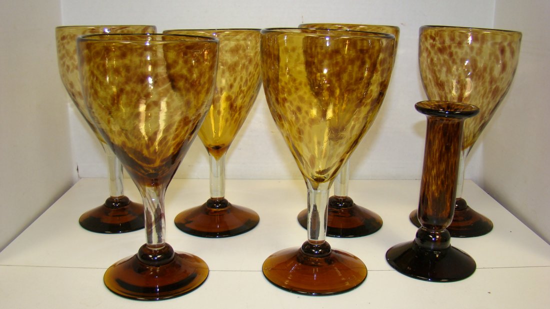 6 BLOWN GLASS 8'' STEMS & CANDLEHOLDER (1 of 3)