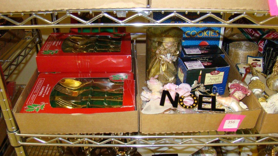 VARIOUS CHRISTMAS DECORATIONS AND GOLD PLATED FLATWARE (1 of 4)