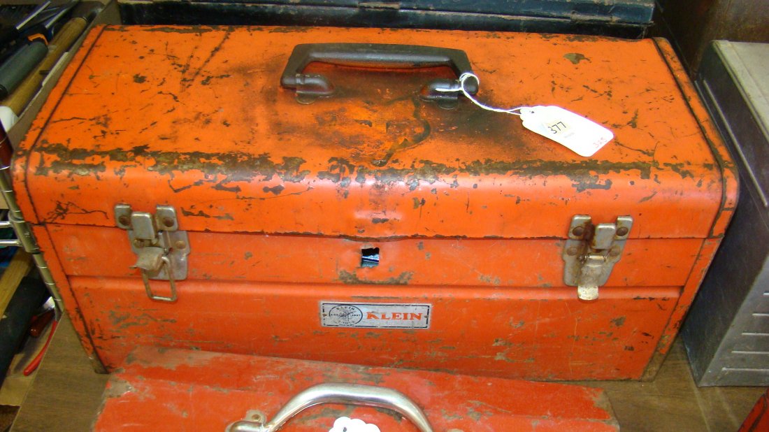 KLEIN RED METAL TOOL BOX W/ CONTENTS (1 of 2)
