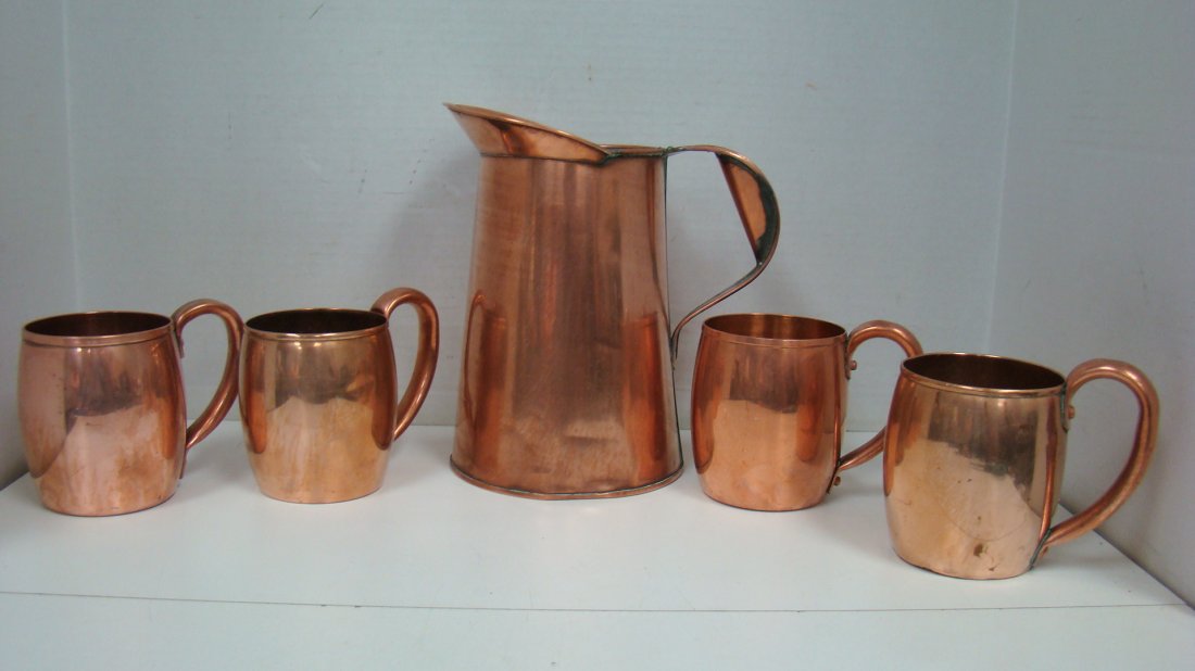 VTG COPPER PITCHER & 4 COPPER CUPS (1 of 6)