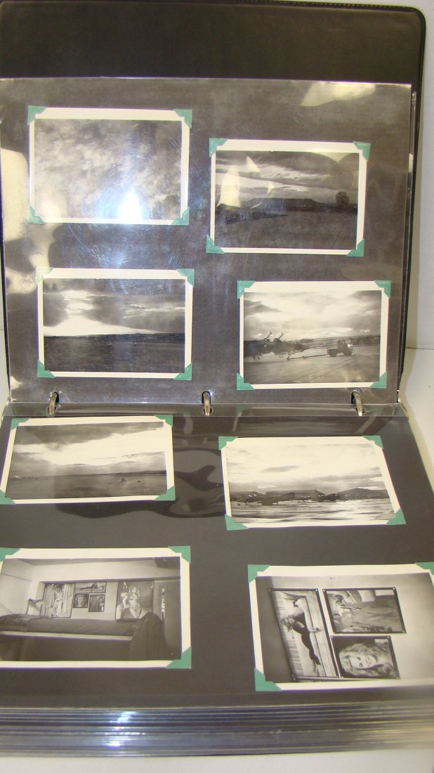 BINDER OF VARIOUS VINTAGE PHOTOGRAPHS: BINDER OF VARIOUS VINTAGE PHOTOGRAPHS - EUROPEAN SCENES - SUNSETS - DE TORRE JON MILITARY BASE - MILITARY JETS - AIRPORT AIRLINERS - JET CRASH AND FIRE - BULL FIGHTS - OLD CASTLE AND MORE