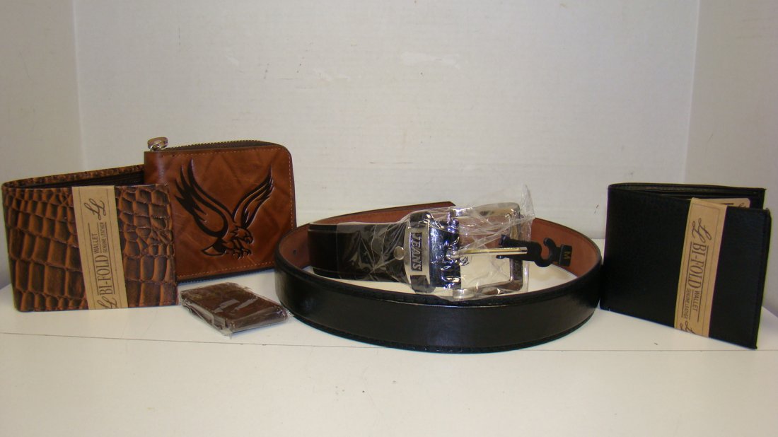 3 LEATHER WALLETS-LEATHER BELT & MONEY CLIP-ALL NE (1 of 4)