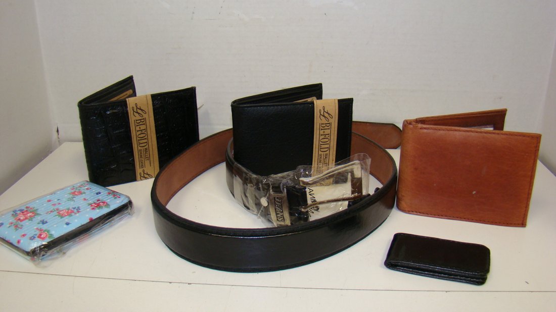 NEW LEATHER BELT-3 WALLETS & A MONEY CLIP (1 of 4)