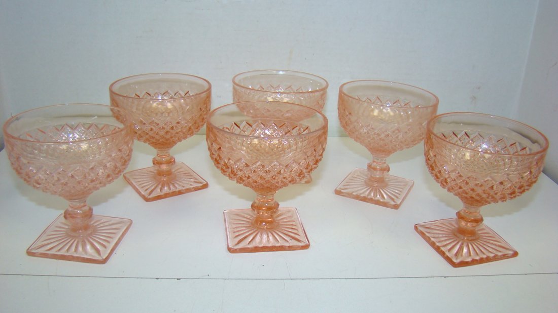 6 ''MISS AMERICA'' PINK GLASS SHERBERTS (1 of 4)