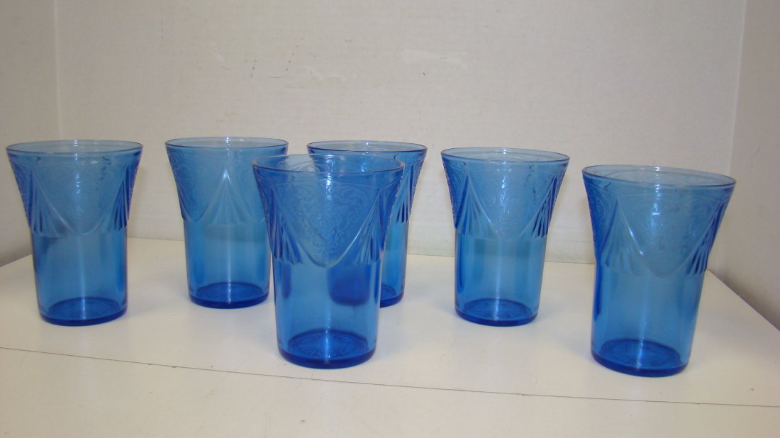 6 HAZEL ATLAZ BLUE GLASS 4'' CUPS (1 of 3)