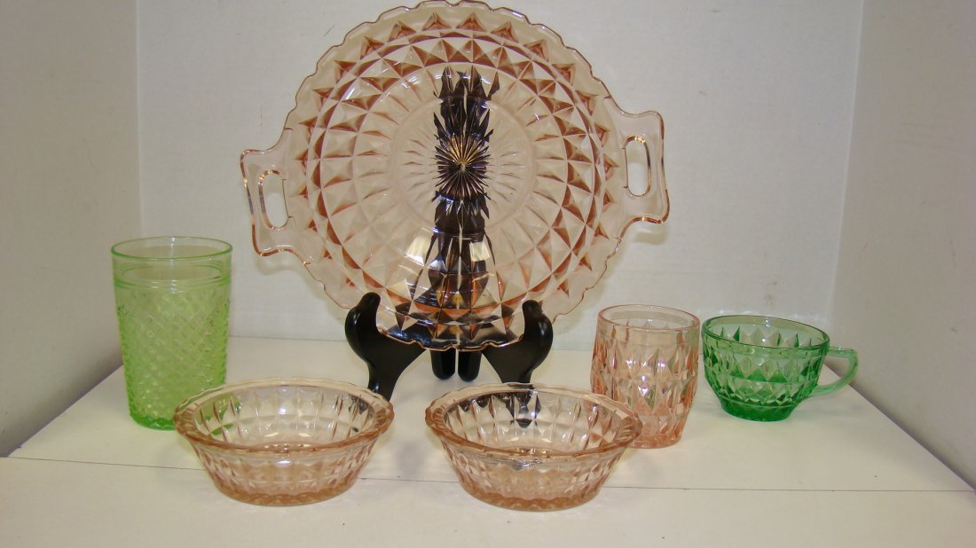 6 VARIOUS PCS OF PINK & GREEN DEPRESSION GLASS (1 of 4)