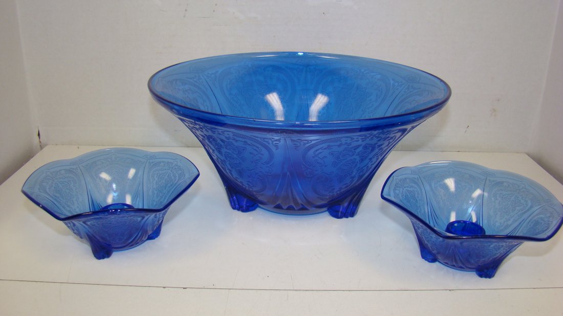 3 PCS OF COBALT BLUE GLASS ''ROYAL LACE'' PATTERN (1 of 5)