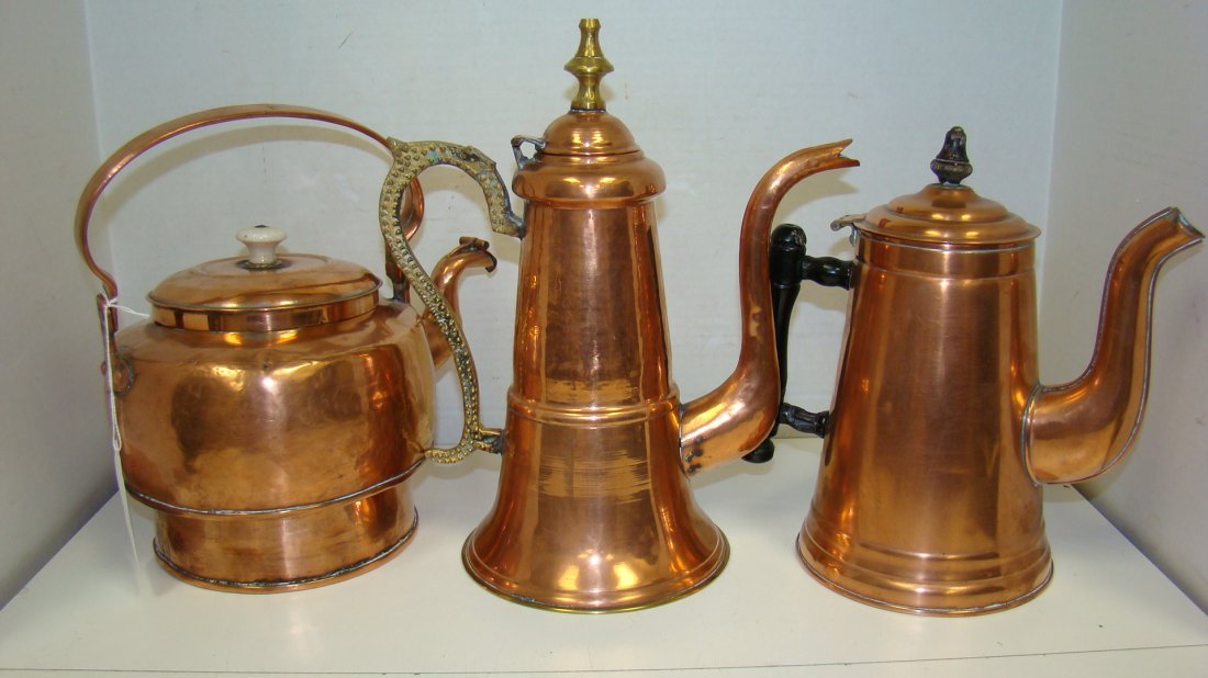3 VINTAGE COPPER TEAPOTS (1 of 8)