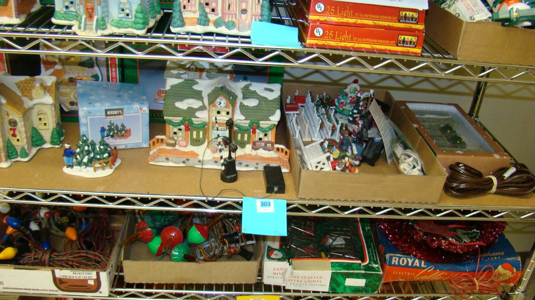 SHELF-CHRISTMAS VILLAGE BUILDINGS & MORE (1 of 4)
