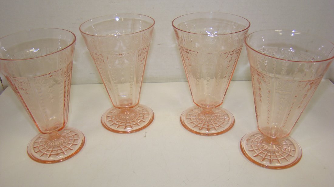 4 PINK DEP GLASS WATER GOBLET STEMS (1 of 4)