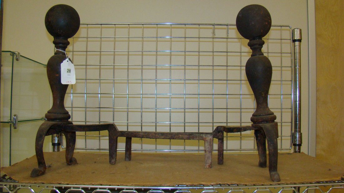 2 ANTIQUE CAST IRON ANDIRONS: 2 ANTIQUE CAST IRON ANDIRONS - 18'' EACH - BUYER RESPONSIBLE FOR MAKING SHIPPING ARRANGEMENTS