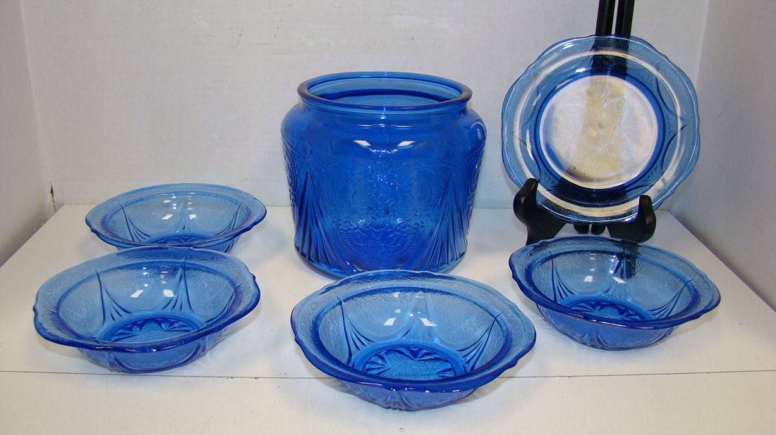 6 PCS ROYAL LACE BLUE GLASS DISHES (1 of 2)