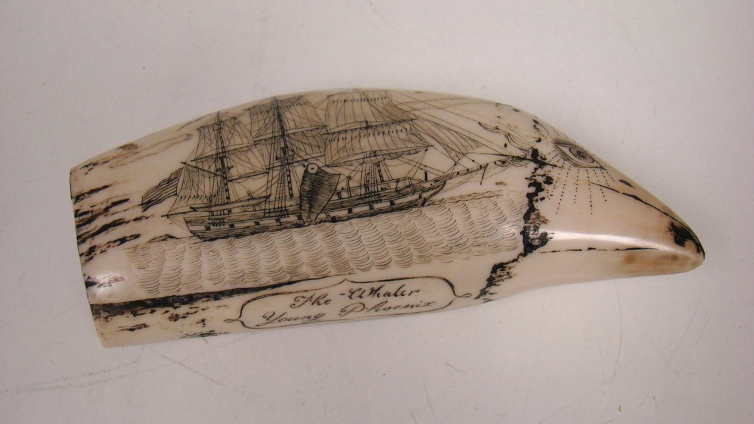 6'' SCRIMSHAW: 6'' SCRIMSHAW HARD RESIN OR PLASTIC - THE WHALER YOUNG PHOENIX - THE MARQUESES ISLANDS - PLEASE LOOK AT PICTURES CAREFULLY