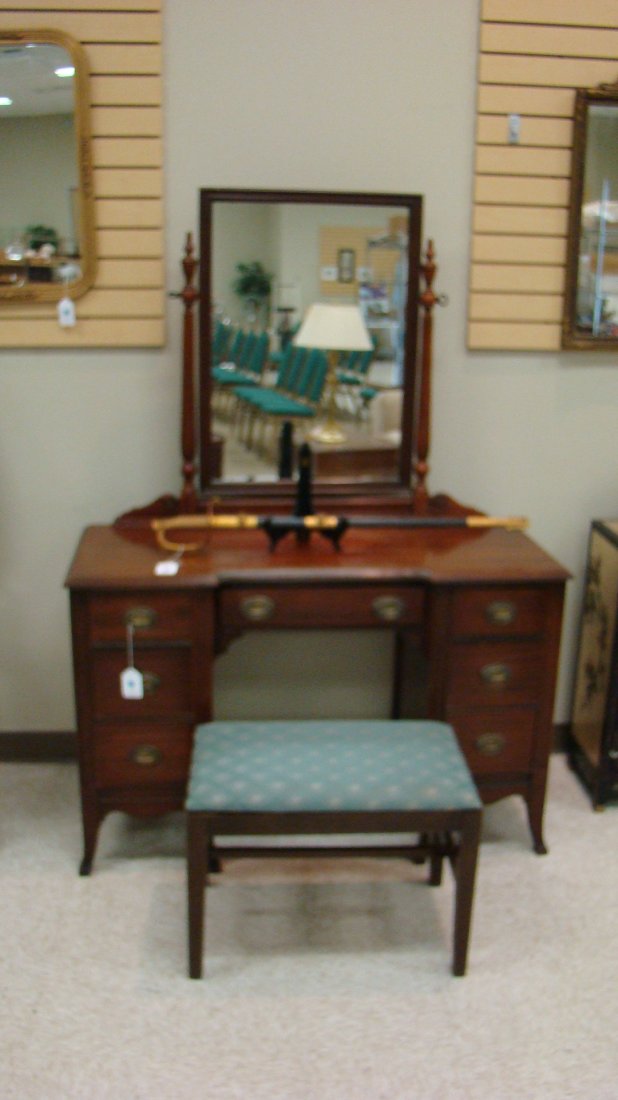 ANTIQUE VANITY WWITH MIRROR & SEAT (1 of 6)
