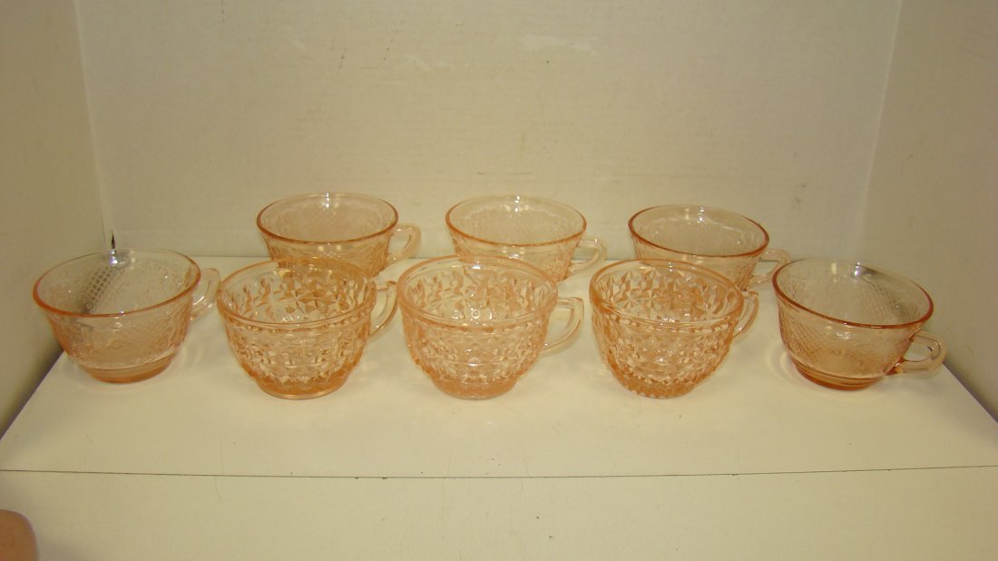 8 PINK DEPRESSION GLASS COFFEE CUPS (1 of 5)