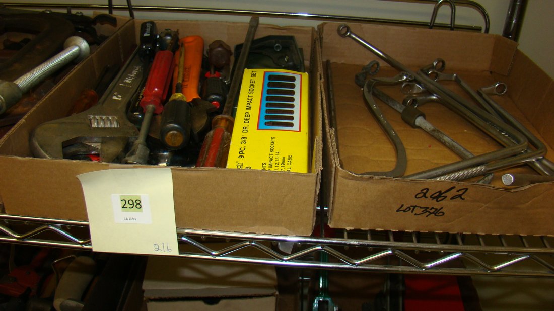 2 BOXES- VARIOUS HAND TOOLS: 2 BOXES - VARIOUS HAND TOOLS - SCREW DRIVERS - WRENCHES - SOCKET SET AND MORE
