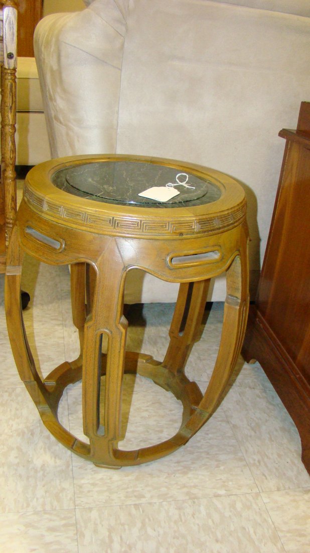 PAIR OF MARBLE TOP ASIAN STYLE SIDE TABLES (1 of 3)